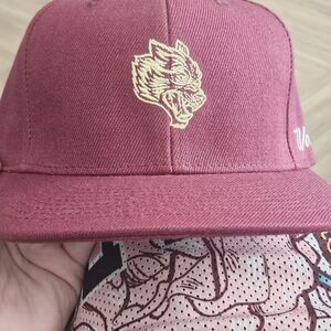 Darc Sport Maroon Snapback Hat with Gold Wolf Embroidery